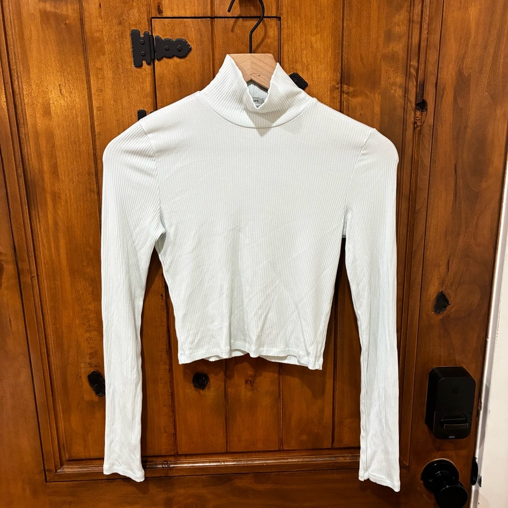 Aritzia Wilfred Only Waist Turtleneck Ashen Blue Small Ribbed Minimalist Cropped